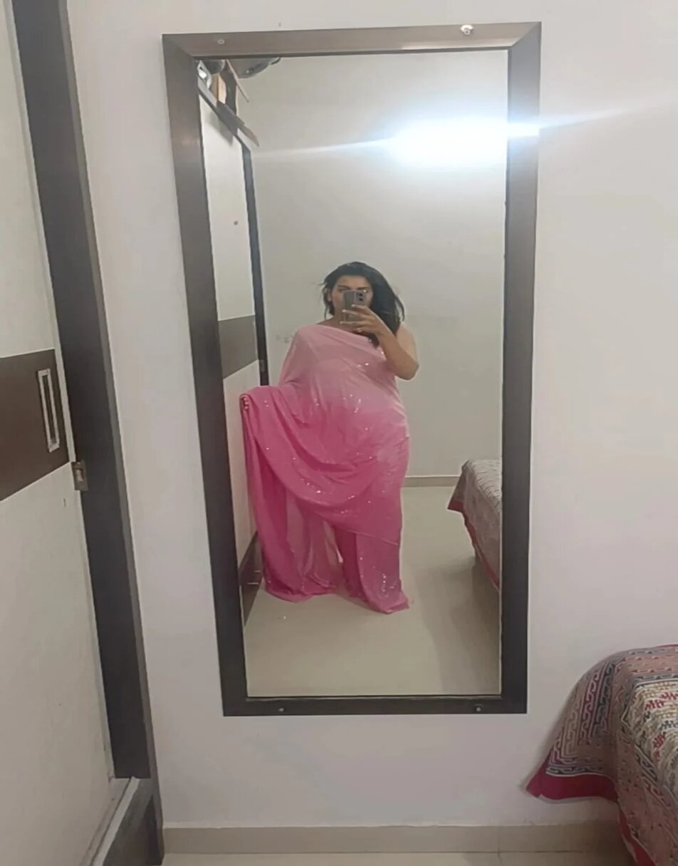 Dual Shaded Barbie Pink Sequin Saree