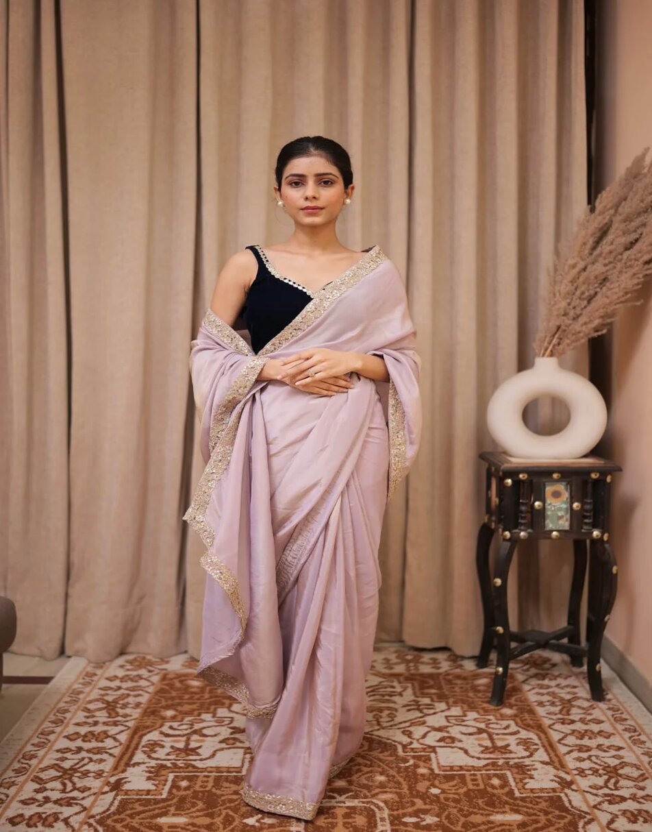 Hazel purple tissue saree with velvet blouse