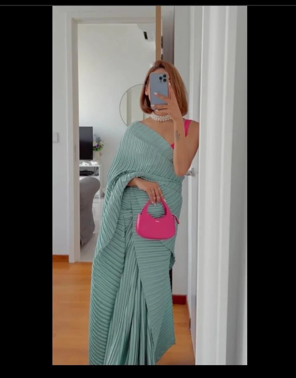 Icy Blue Pleated Saree