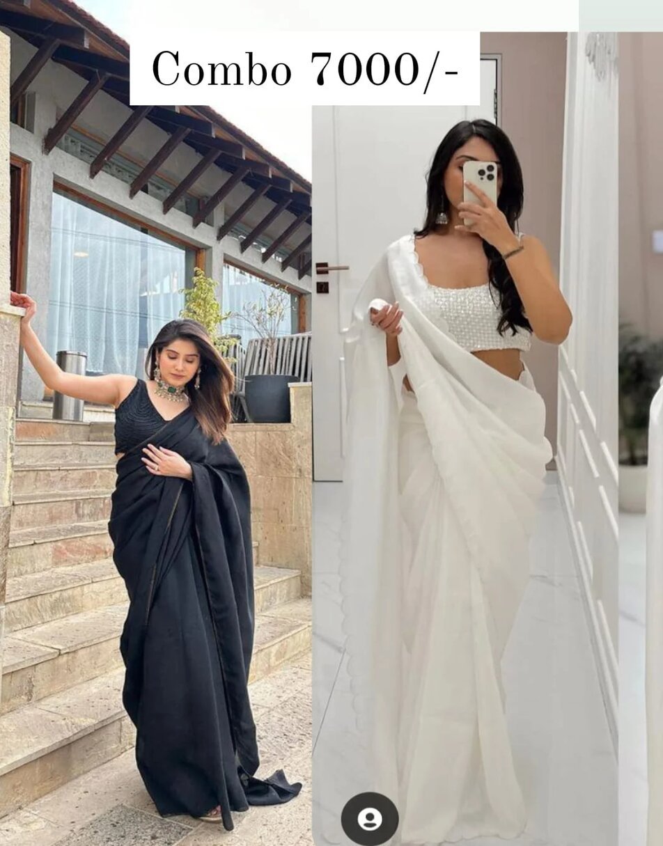 Black uppada silk saree with embroidered blouse and Ivory saree with embellished blouse