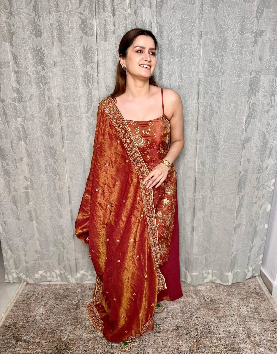 Rust Chanderi Sharara Set