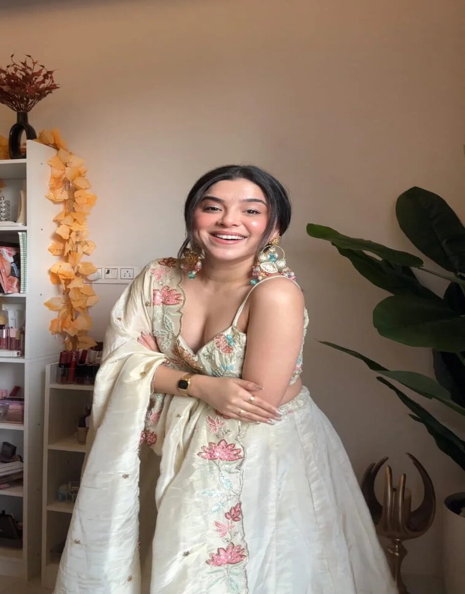 Off White Floral Hand Embroidered Tissue Lehenga