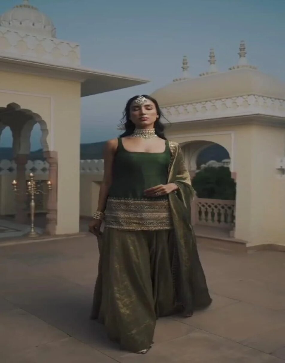 Green Tissue Suit With Heavy Border