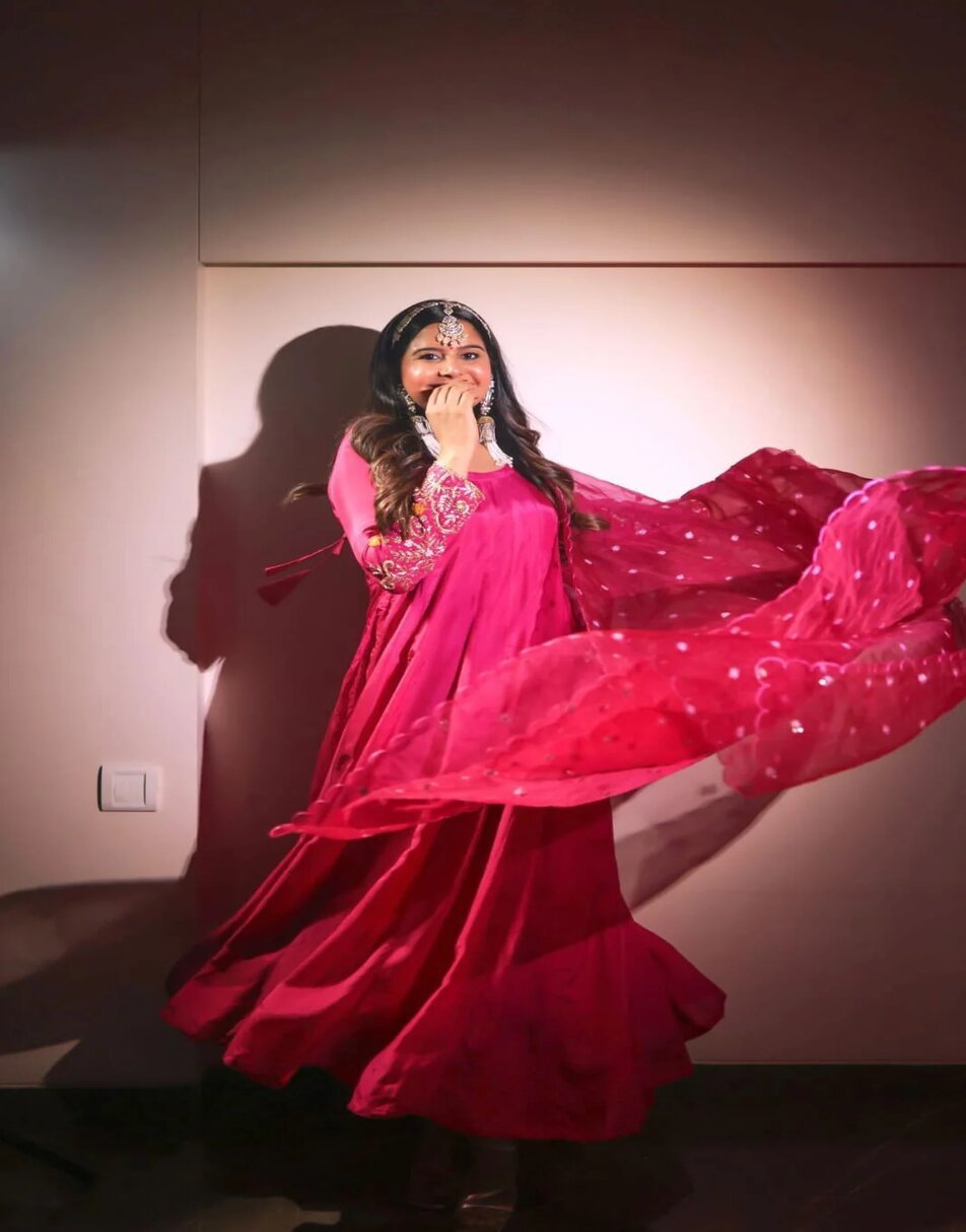 Hot Pink Hand Embroidered Anarkali Suit