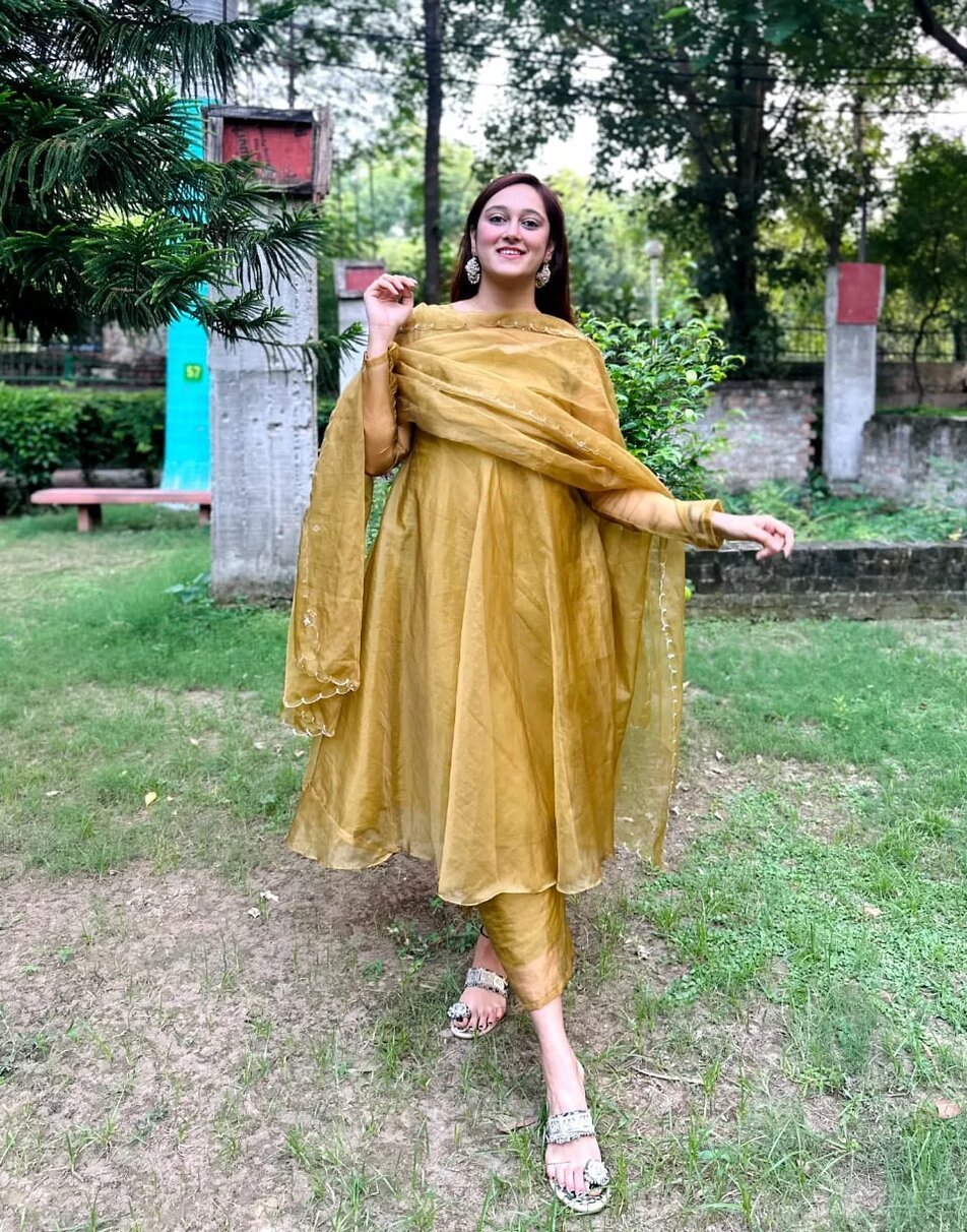 Mehendi Organza Anarkali Suit