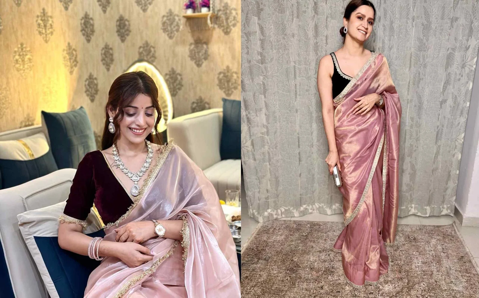 Pink tissue and orchid purple tissue saree