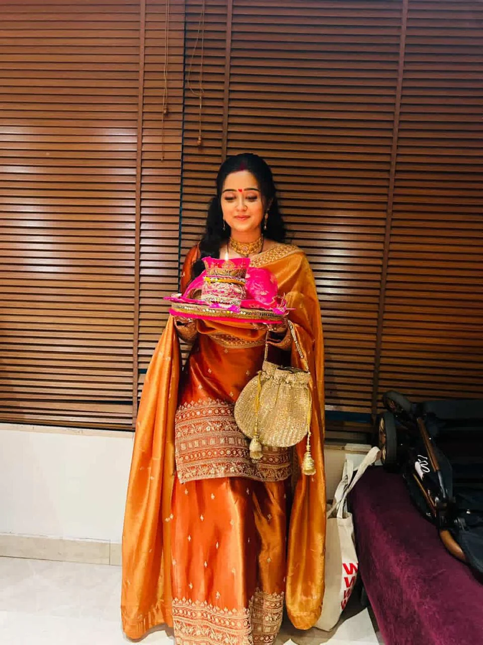 Rust orange Gajji silk sharara set