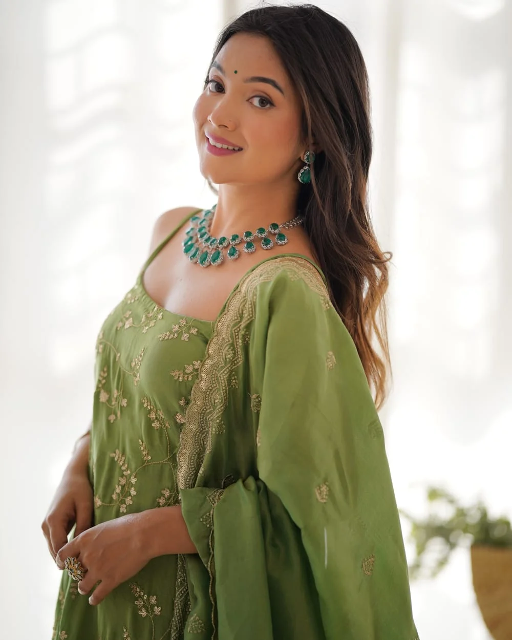 Green Tissue Sharara Set