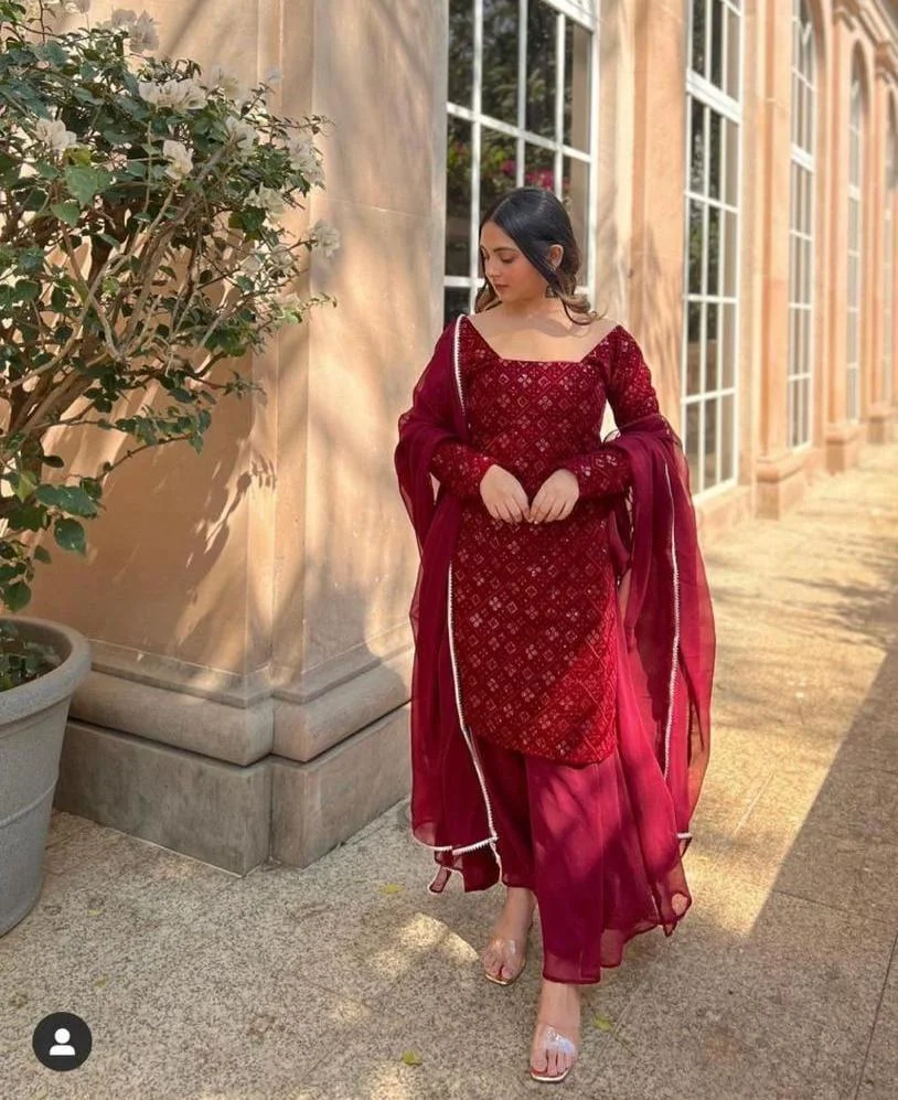 Maroon Sharara Suit