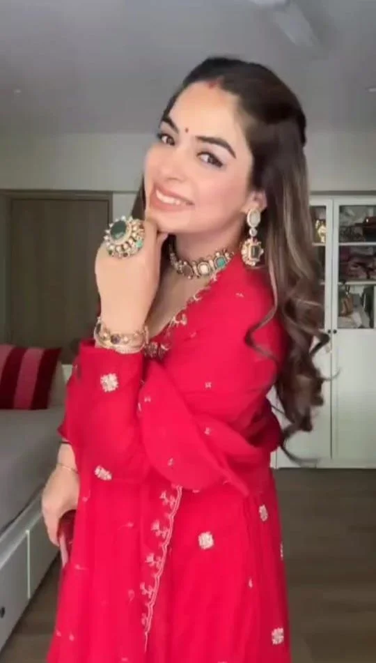 Red dola silk anarkali suit