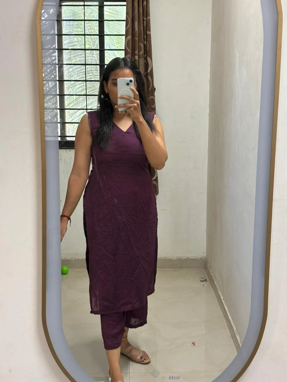 Wine Straight Cut Kurta Set