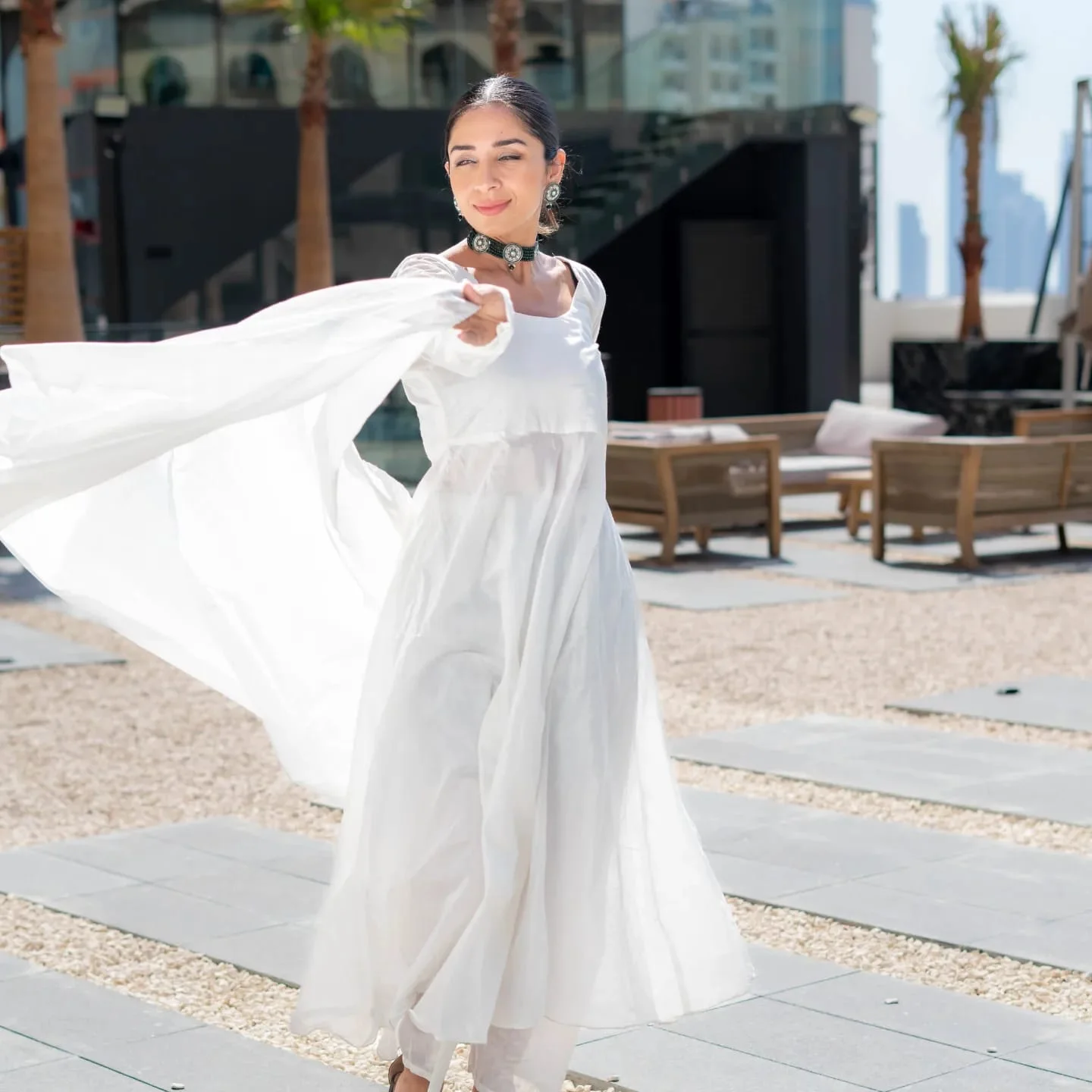 White chanderi anarkali suit price