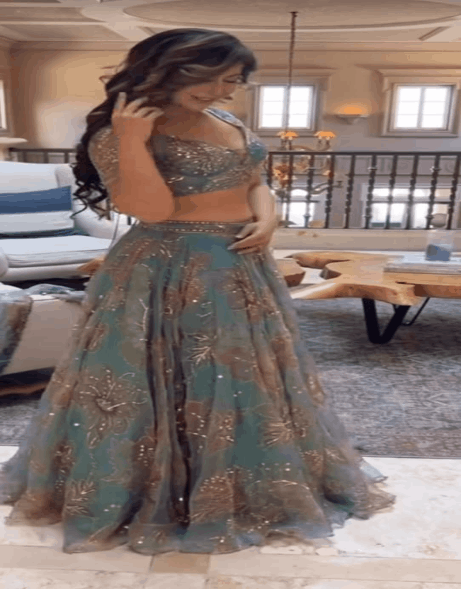 Floral hand embroidered lehenga