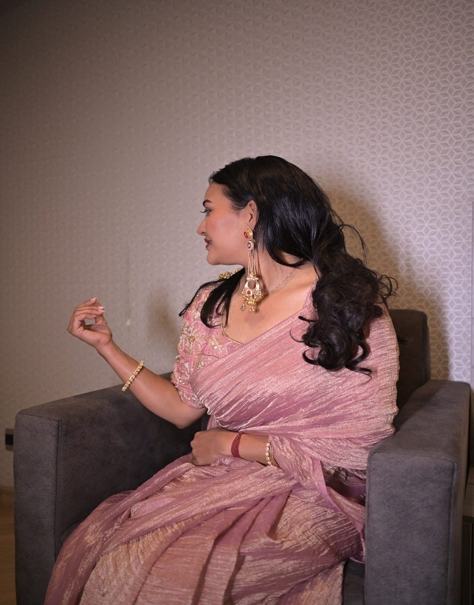 Pastel pink Meera zari saree