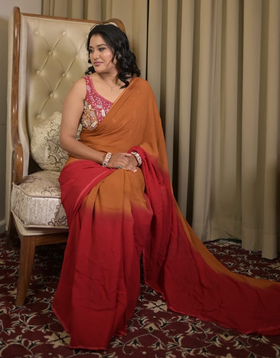 Kesari saree with hand embroidered blouse