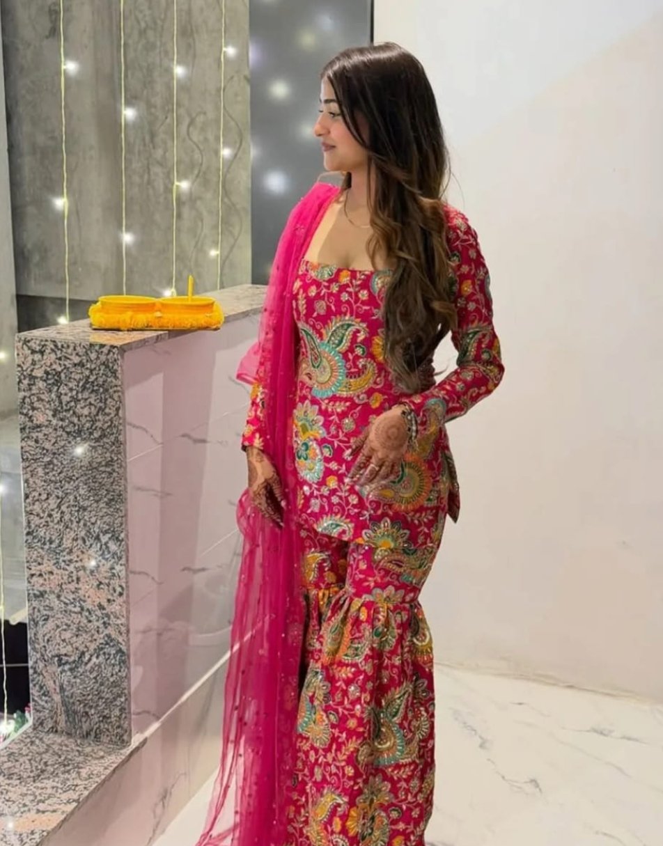 Red embroidered garara set
