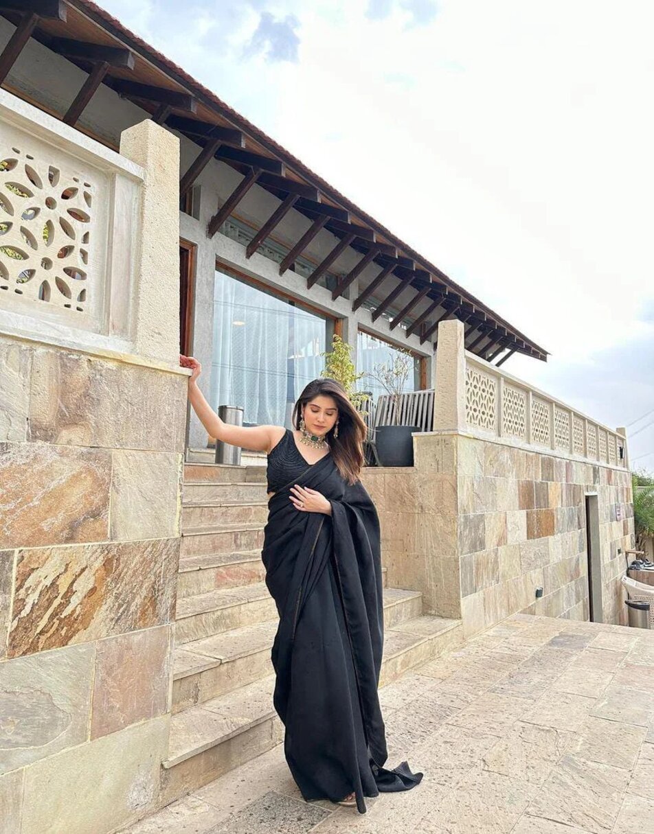 Black Uppada Silk Saree With Hand Embroidered Blouse