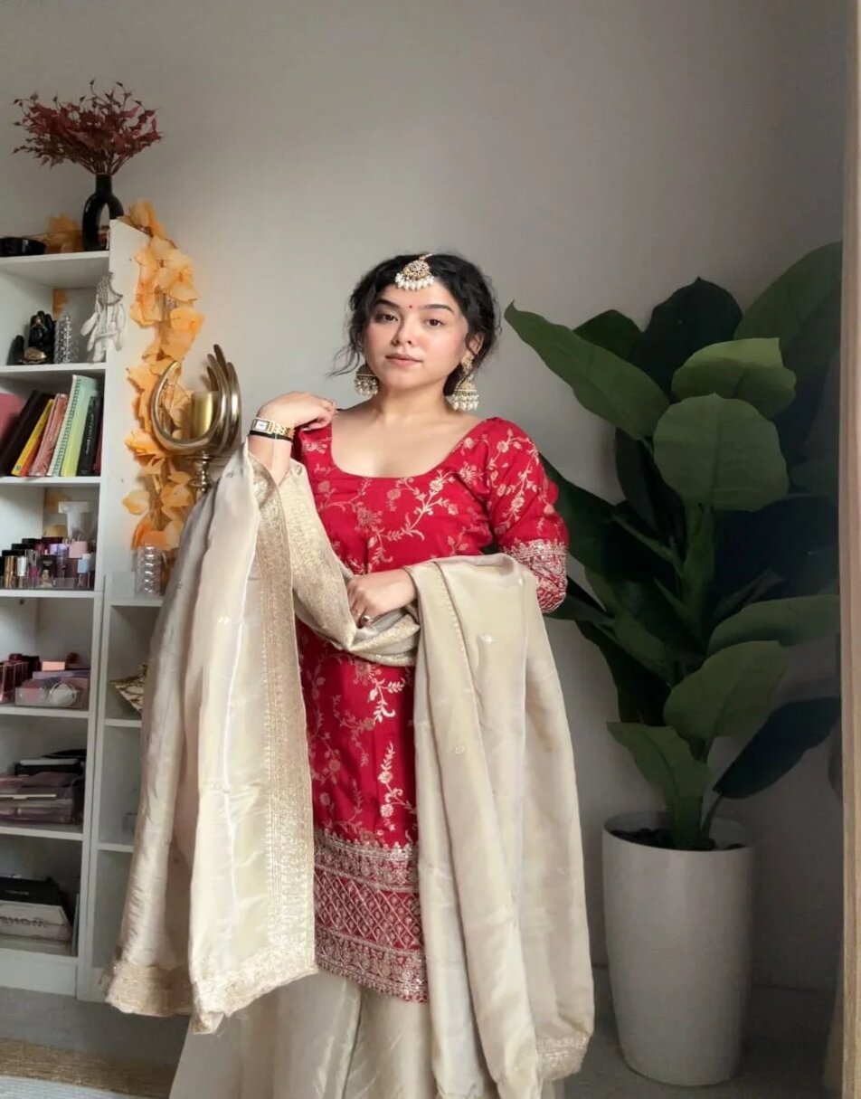 Red Banarsi Sharara Set