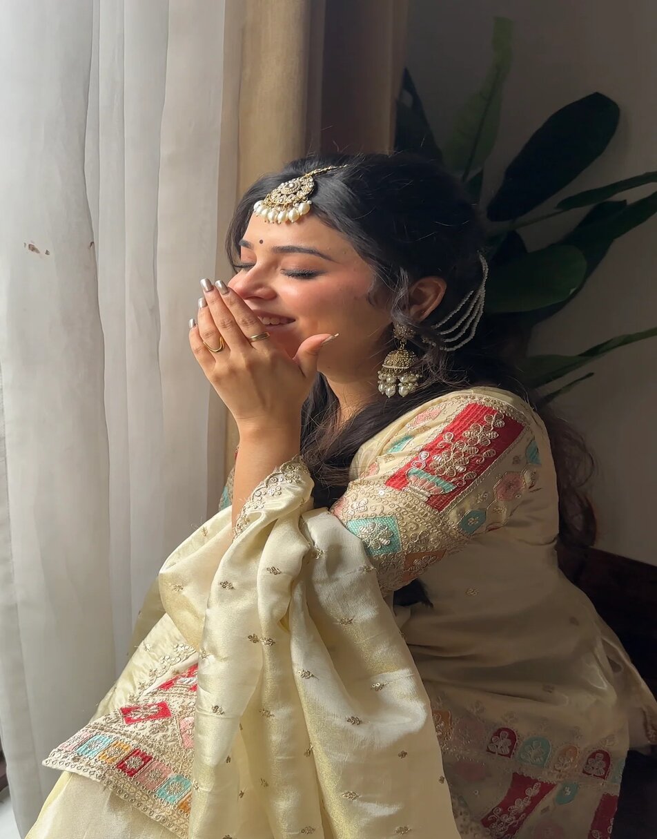 Tissue Heavy Work Off White Sharara Set