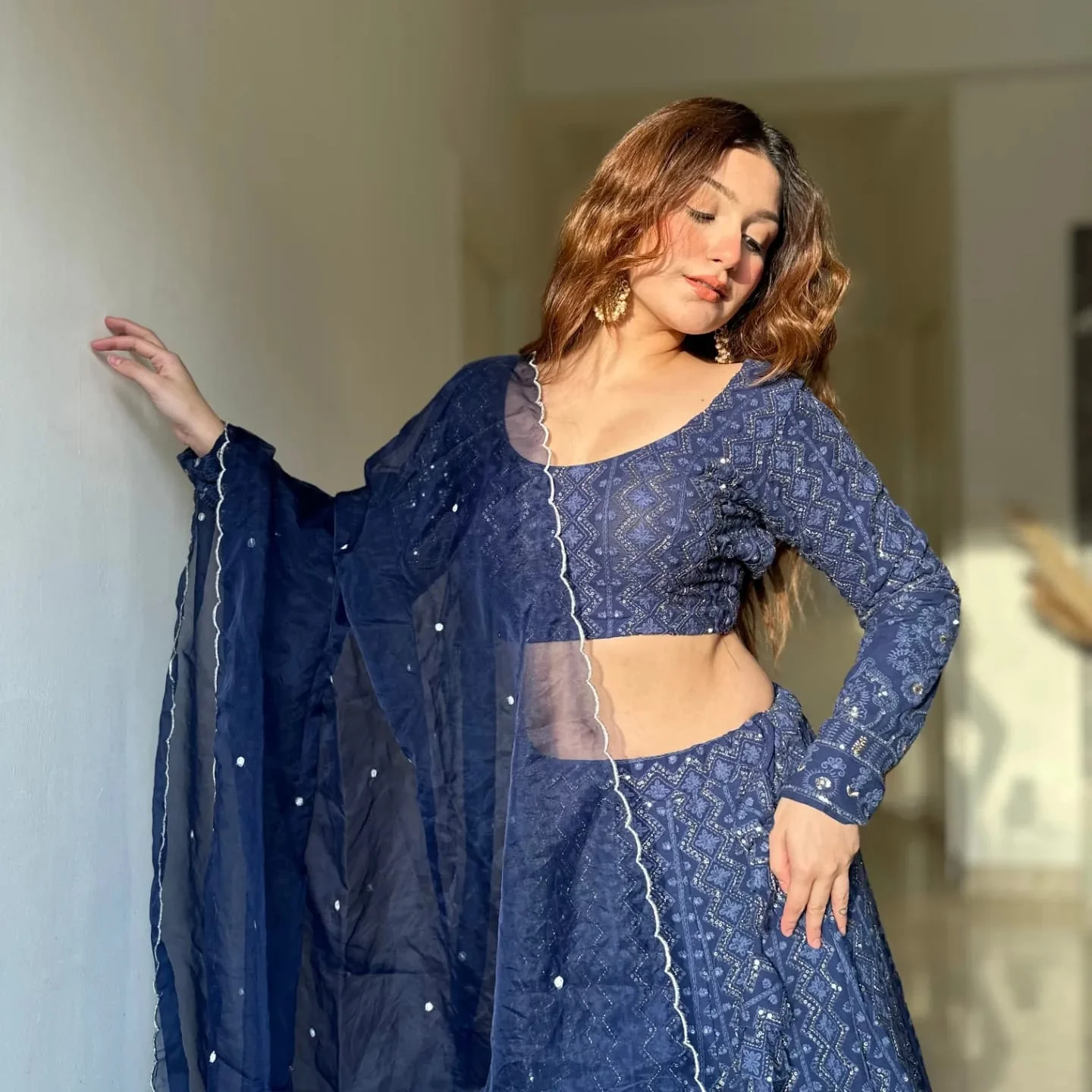 Royal blue lucknowi lehenga price