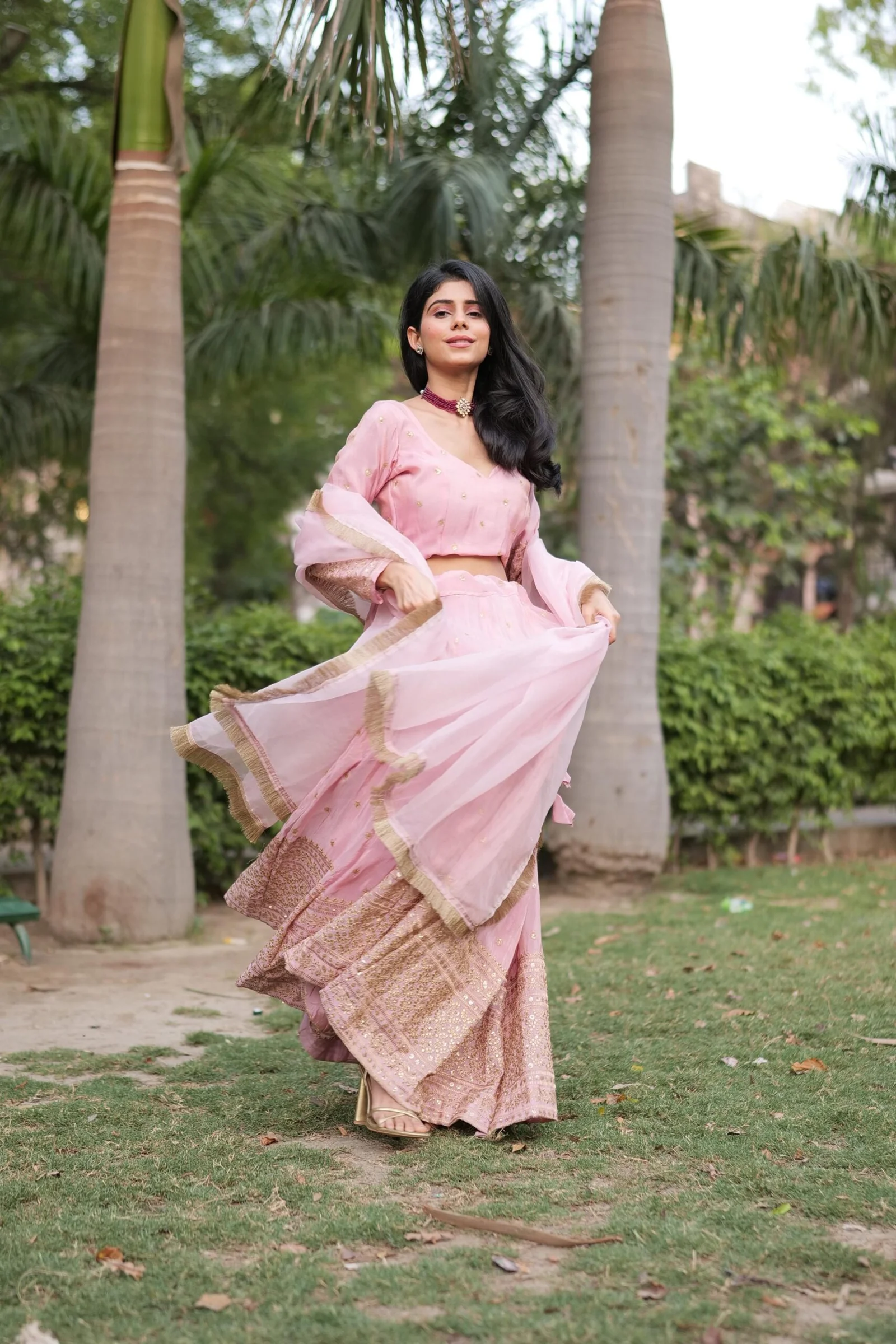 Pink tissue lehenga