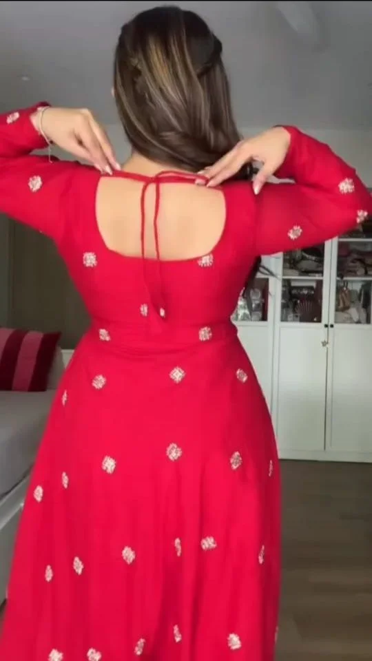 Red dola silk anarkali suit