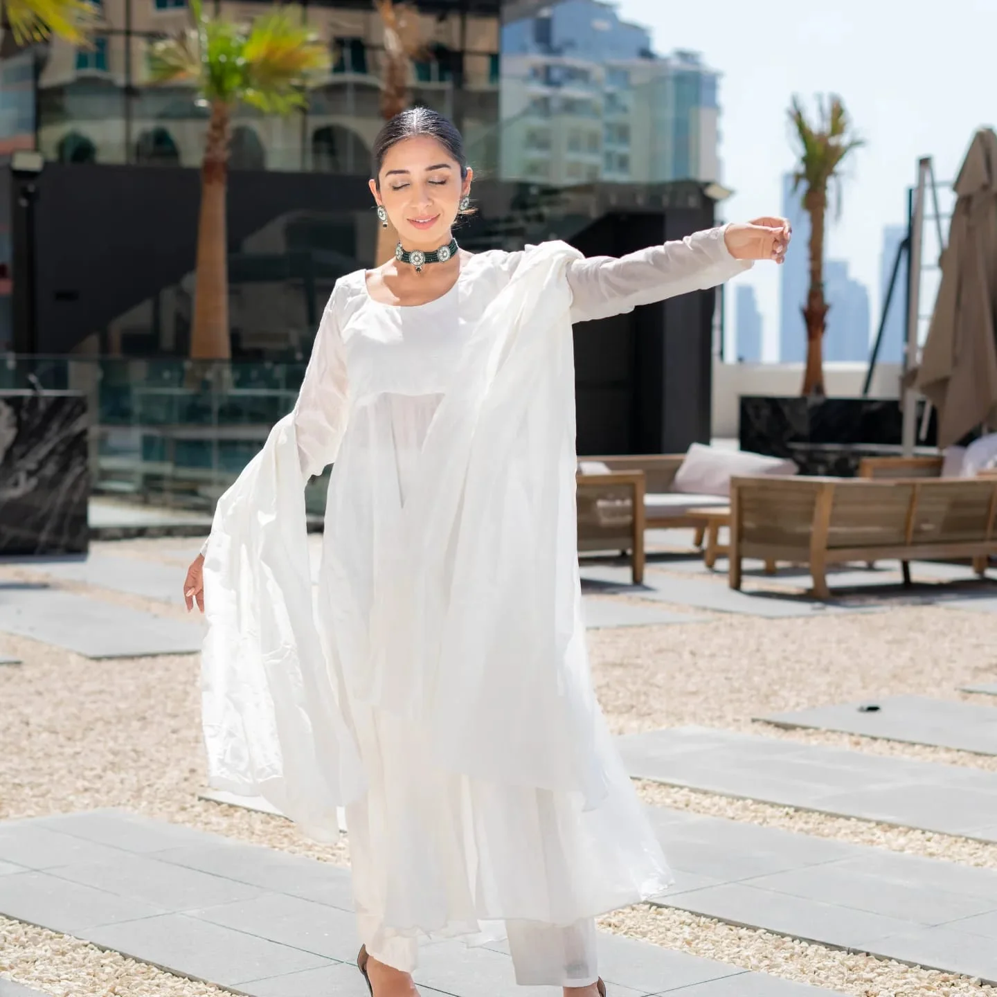 White chanderi anarkali suit price