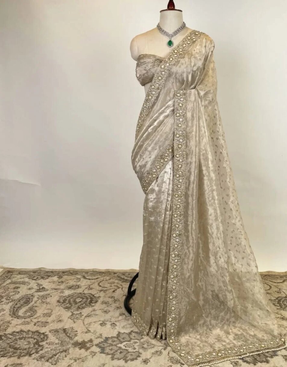 Pure gold tissue saree with velvet shawl