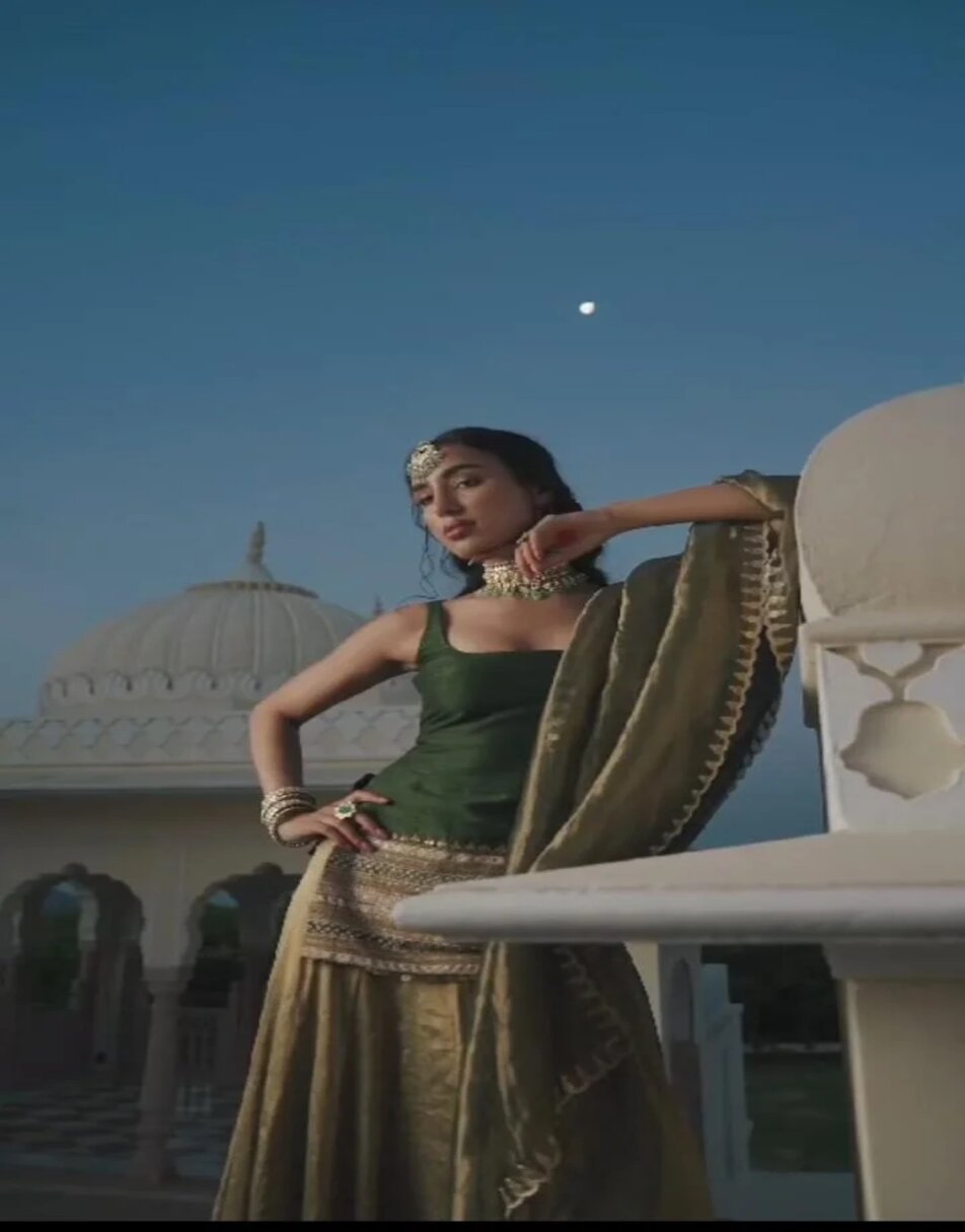 Green Tissue Suit With Heavy Border