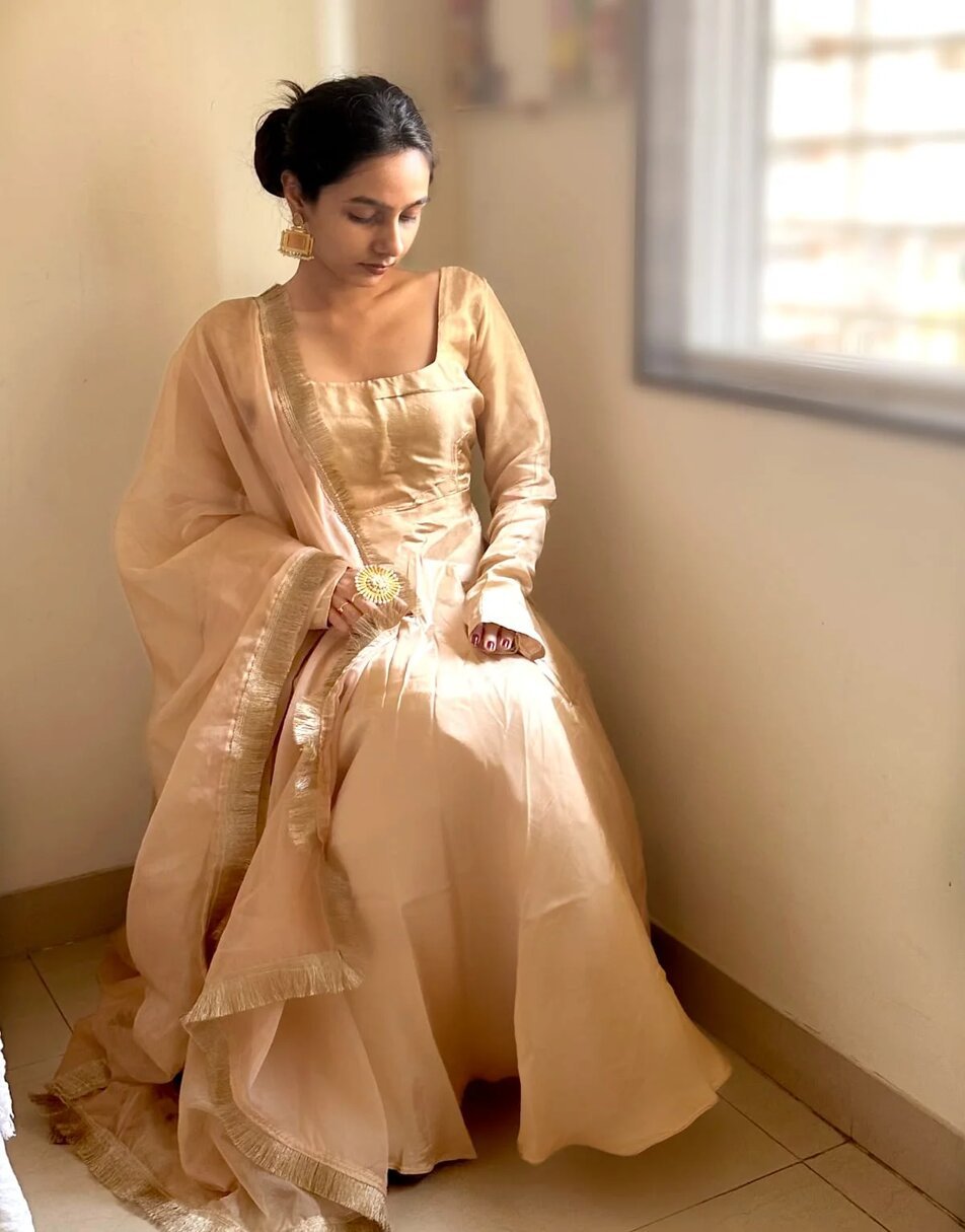 Cream uppada silk suit with gota duppatta