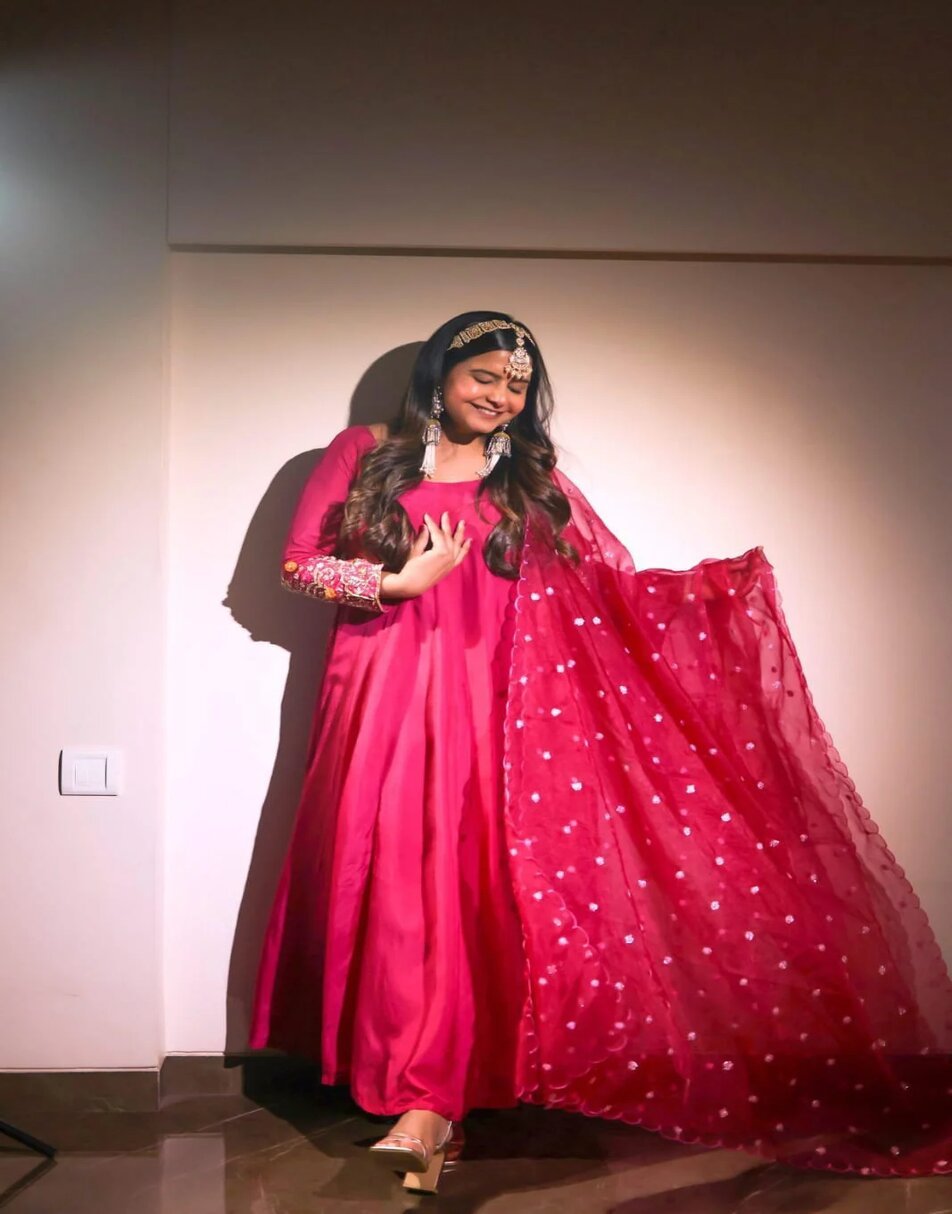 Hot Pink Hand Embroidered Anarkali Suit