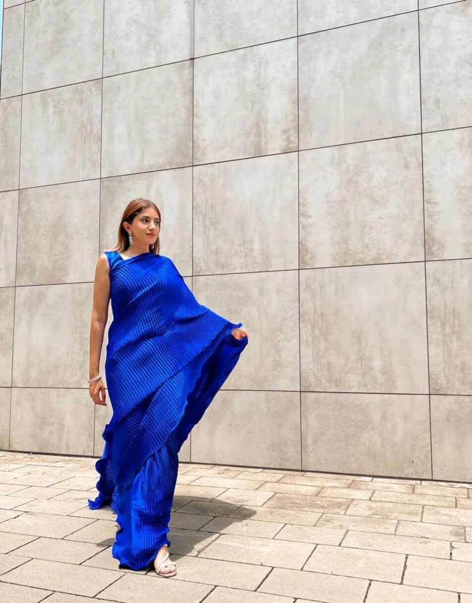 Roasted Blue Pleated Saree