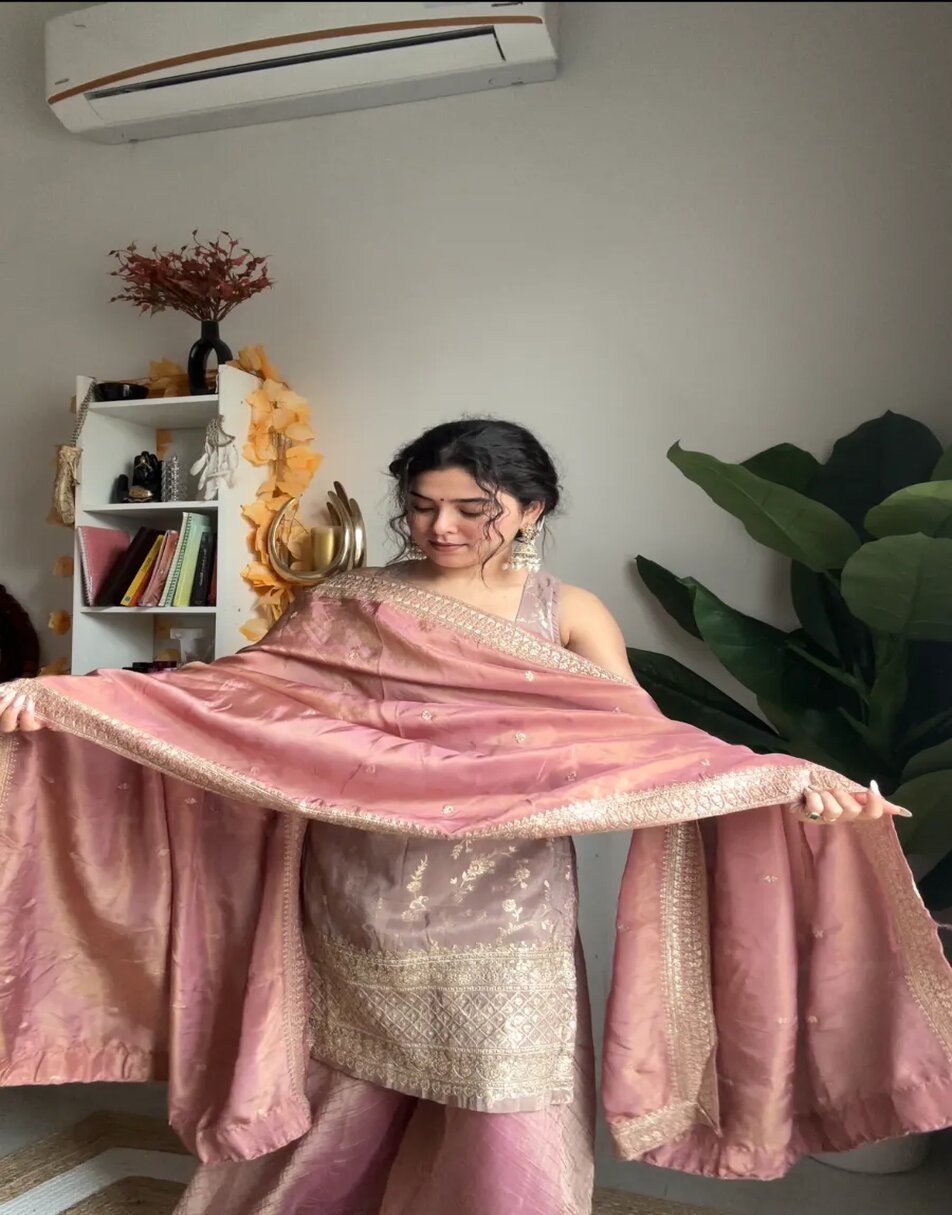 Crystal Pink Banarsi Sharara Set