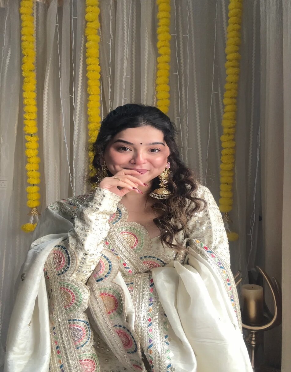 White Mirror Tissue Sharara Set With Heavy Embroidered Duppatta