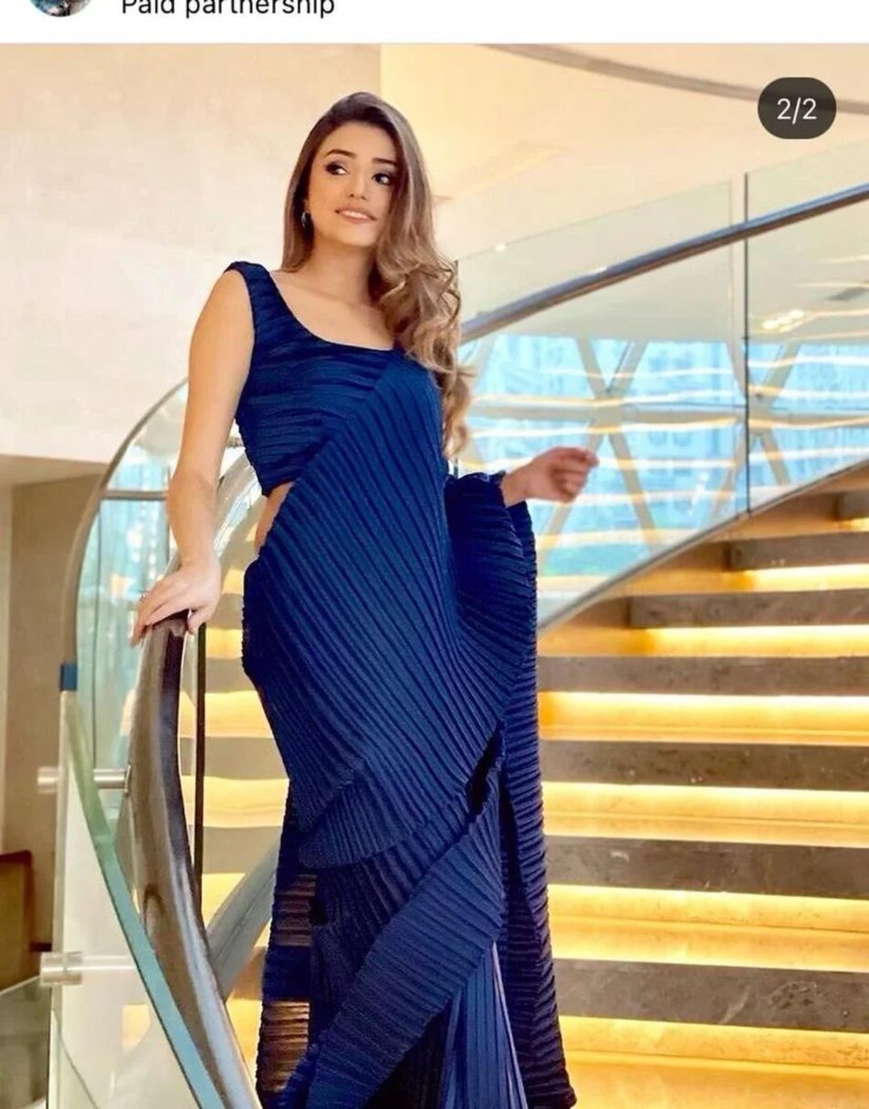 Navy Blue Pleated Saree