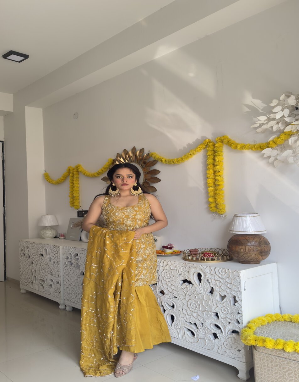 Yellow phulkari suit