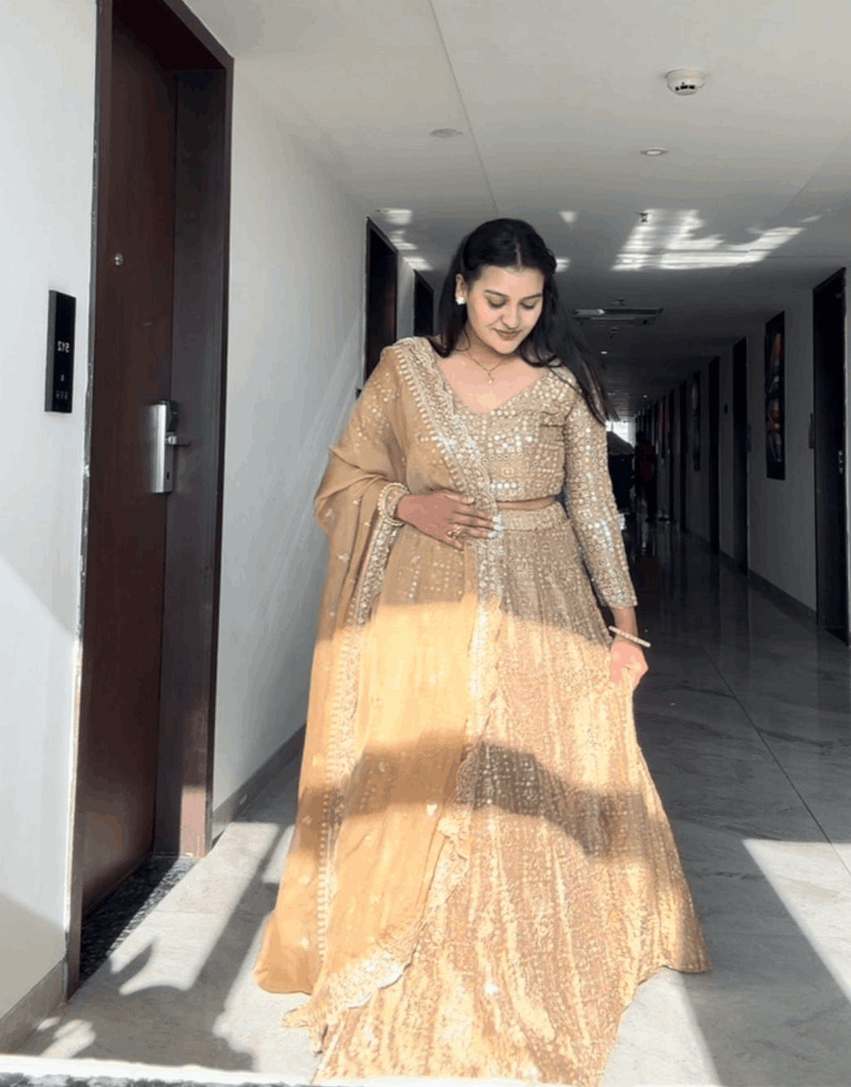 Golden mirror work lehenga