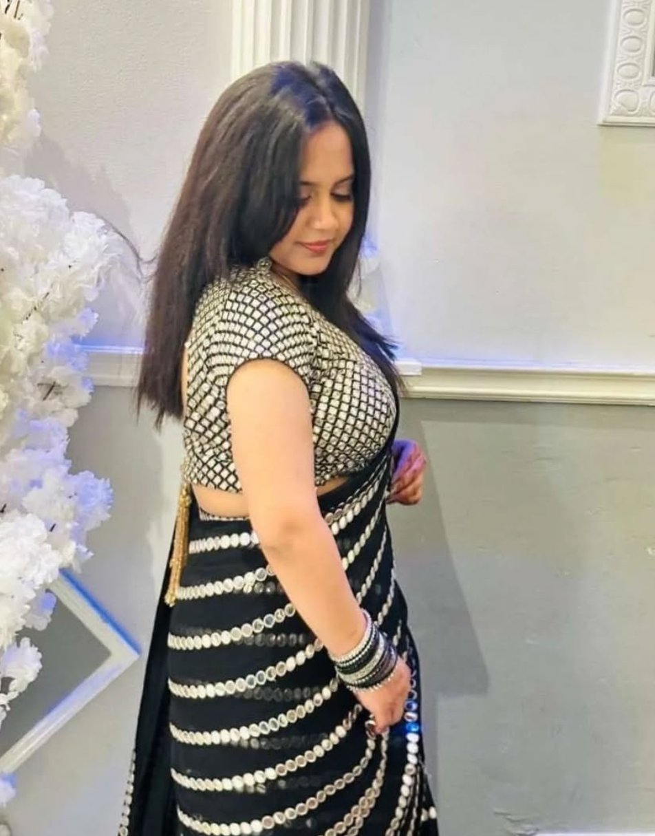 Black mirror work saree with mirror work blouse